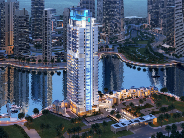 LIV Waterside luxury residences overlooking Dubai Marina.